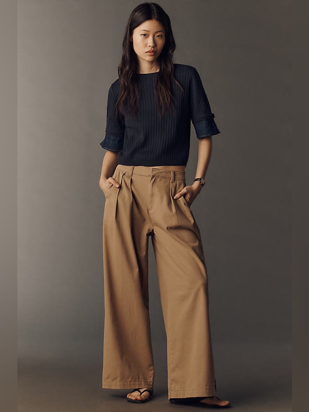 Anthropologie Maeve Pleated Track Stripe Wide Leg High Rise Trousers Size 6